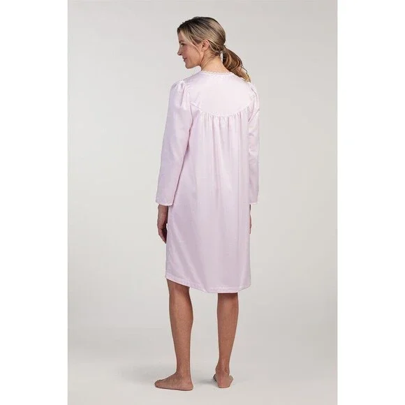 Miss Elaine Brushed Back/Satin Nightgown/LongSleeve/ Blush Pink w/Embroidery NWT - Picture 2 of 16
